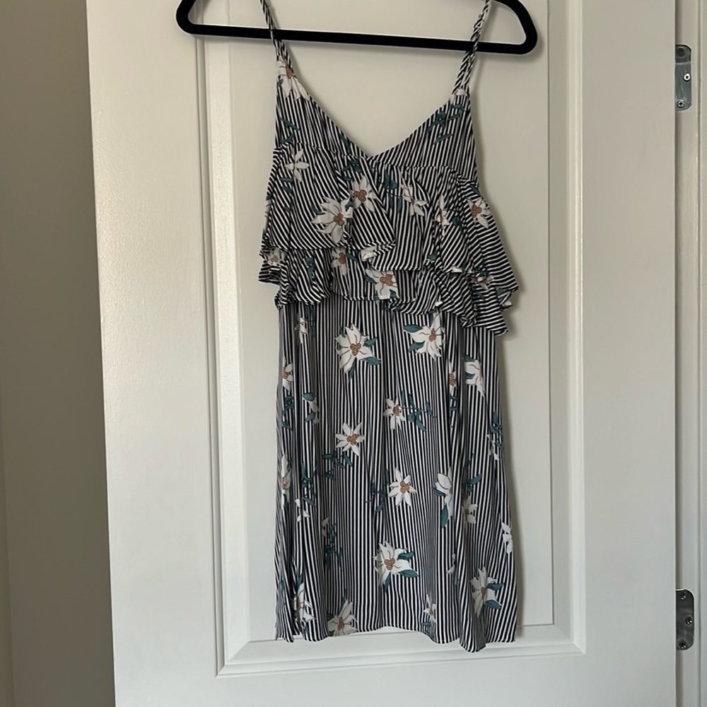 black and white stripe dress with flowers size small